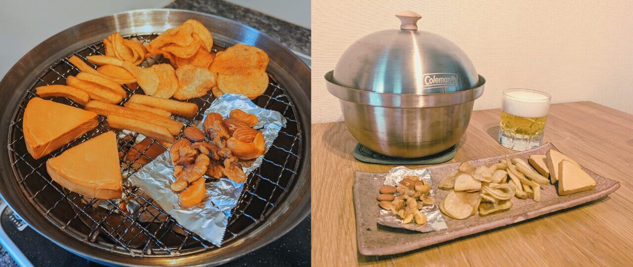 Colemanのコンパクトスモーカーで燻製したものを並べた写真